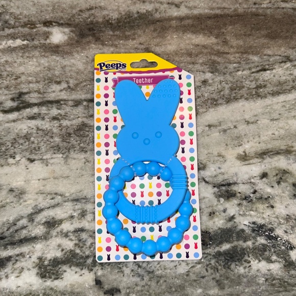 PEEPS Baby Bunny Rabbit BLUE Set Includes Baby Bib and Teether NEW - Picture 5 of 6
